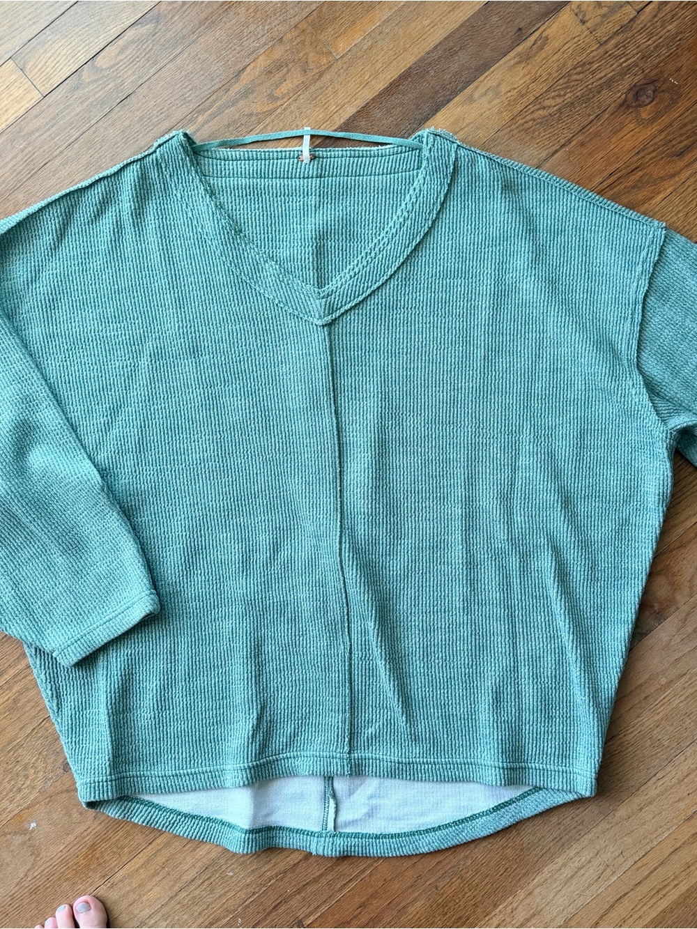 Free People Oversized V-Neck Sweater in Sage Green